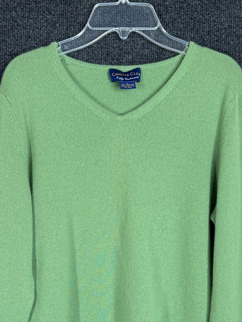Charter Club 100% Cashmere V-Neck Sweater Large Green 2 Ply Knit